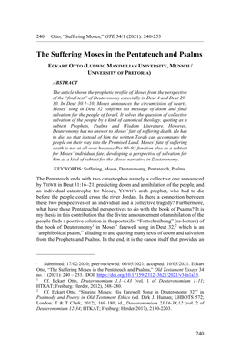 The Suffering Moses in the Pentateuch and Psalms