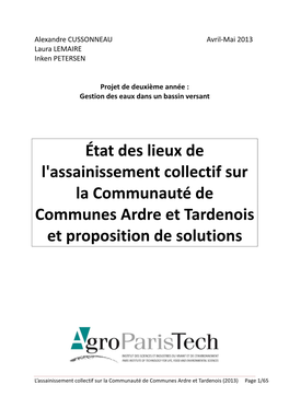 État Des Lieux De L'assainissement Collectif Sur La Communauté De Communes Ardre Et Tardenois Et Proposition De Solutions