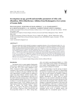 Investigations on Age, Growth and Mortality Parameters of Ailia Coila (Hamilton, 1822) (Siluriformes: Ailiidae) from Brahmaputra River System of Assam, India