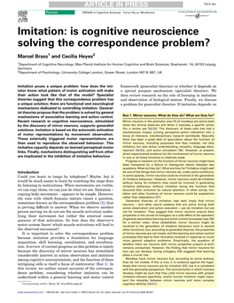 Imitation: Is Cognitive Neuroscience Solving the Correspondence Problem?