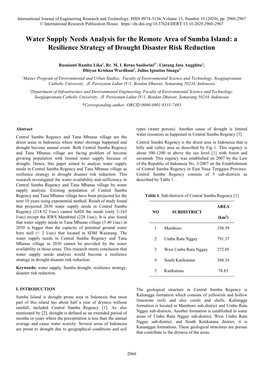 Water Supply Needs Analysis for the Remote Area of Sumba Island: a Resilience Strategy of Drought Disaster Risk Reduction