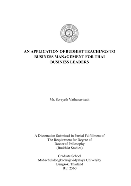 An Application of Budhist Teachings to Business Management for Thai Business Leaders