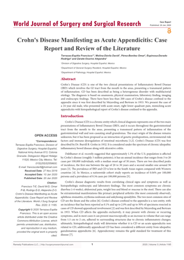 Crohn's Disease Manifesting As Acute Appendicitis: Case Report and Review of the Literature