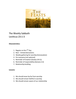 The Weekly Sabbath Leviticus 23:1-3