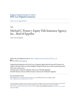 Michael C. Posner V. Equity Title Insurance Agency, Inc. : Brief of Appellee Utah Court of Appeals