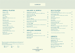 Fishermans Club Lunch + Pool Menu