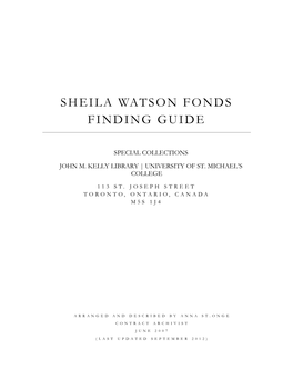 Sheila Watson Fonds Finding Guide