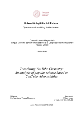 Translating Youtube Chemistry: an Analysis of Popular Science Based on Youtube Video Subtitles