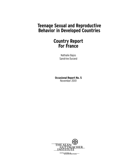 Teenage Sexual and Reproductive Behavior in Developed Countries