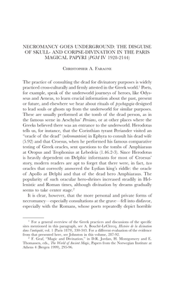 And Corpse-Divination in the Paris Magical Papyri (Pgm Iv 1928-2144)