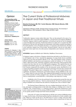 The Current State of Professional Midwives in Japan and Their Traditional Virtues