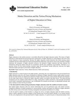 Market Distortion and the Tuition Pricing Mechanism of Higher Education in China