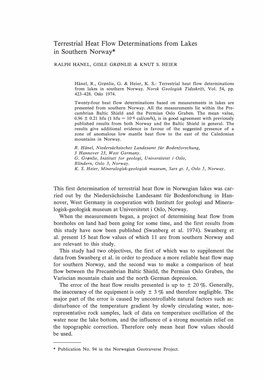 This First Determination of Terrestrial Heat Flow in Norwegian Lakes Was Car Ried out by the Niedersachsische Landesamt Flir B