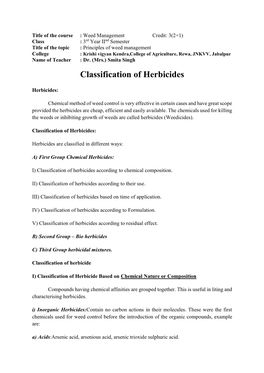 Classification of Herbicides