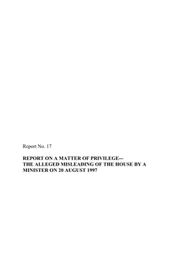 Report 17, Report on a Matter of Privilege