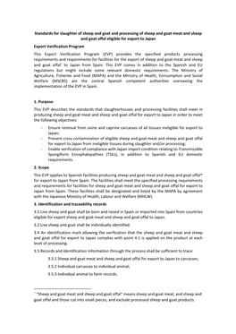 Standards for Slaughter of Sheep and Goat and Processing of Sheep And