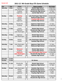 Revised 9Th GRADE 11-12 ETL Schedule