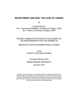 Recruitment and Ddr: the Case of Liberia