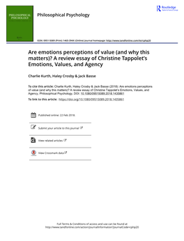 A Review Essay of Christine Tappolet's Emotions, Values, and Agency