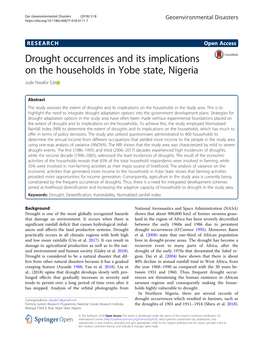 Drought Occurrences and Its Implications on the Households in Yobe State, Nigeria Jude Nwafor Eze
