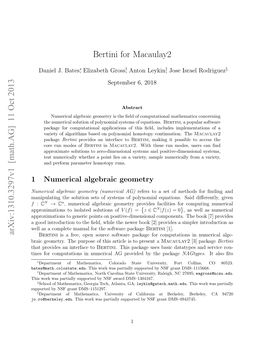Arxiv:1310.3297V1 [Math.AG] 11 Oct 2013 Bertini for Macaulay2
