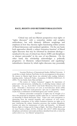 Race, Rights and Reterritorialization