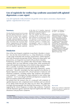 Use of Ropinirole for Restless Legs Syndrome Associated with Agitated