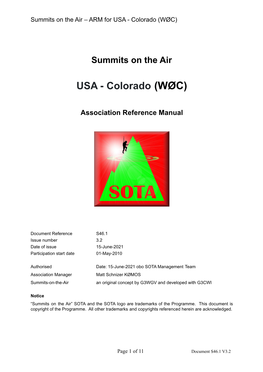 Summits on the Air – ARM for USA - Colorado (WØC)