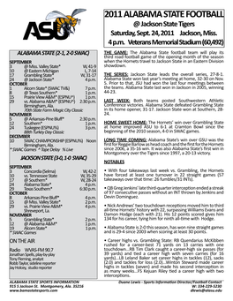 2011 ALABAMA STATE FOOTBALL @ Jackson State Tigers Saturday, Sept