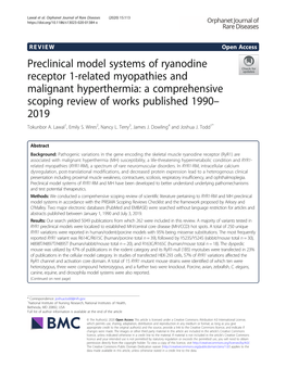 Preclinical Model Systems of Ryanodine Receptor 1-Related Myopathies and Malignant Hyperthermia