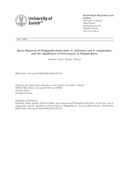 Spore Dispersal of Selaginella Denticulata, S. Helvetica, and S