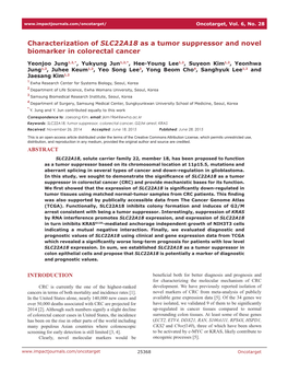 Characterization of SLC22A18 As a Tumor Suppressor and Novel Biomarker in Colorectal Cancer