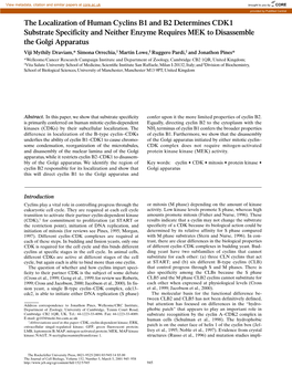 The Localization of Human Cyclins B1 and B2 Determines CDK1