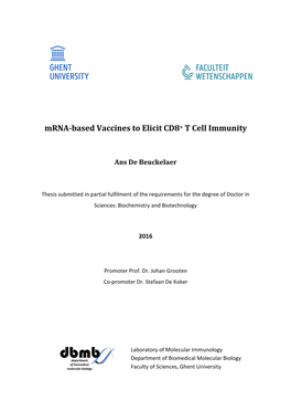 Mrna-Based Vaccines to Elicit CD8+ T Cell Immunity