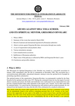 Abuses Against Misa Yoga School and Its Spiritual Mentor, Gregorian Bivolaru