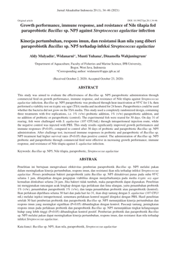 Growth Performance, Immune Response, and Resistance of Nile Tilapia Fed Paraprobiotic Bacillus Sp. NP5 Against Streptococcus Agalactiae Infection