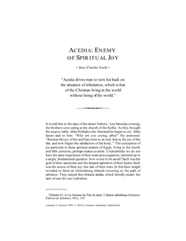 Acedia: Enemy of Spiritual Joy