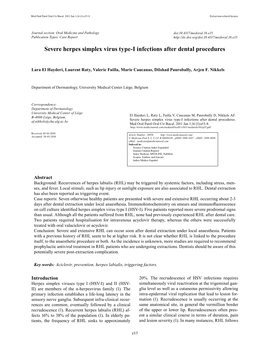 Severe Herpes Simplex Virus Type-I Infections After Dental Procedures