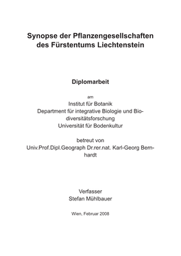 Synopse Der Pflanzengesellschaften Des Fürstentums Liechtenstein