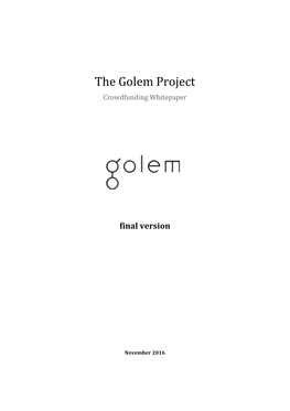 The Golem Project Crowdfunding Whitepaper