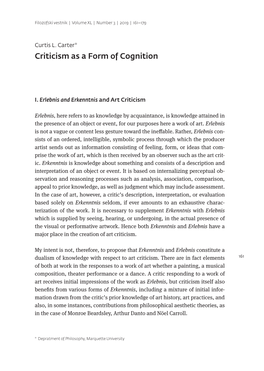 Criticism As a Form of Cognition
