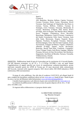 Spett.Li Comuni Di Affi, Bardolino, Brentino Belluno, Caprino Veronese, Cavaion Veronese, Dolcè, Lazise, Pescantina, Rivoli V