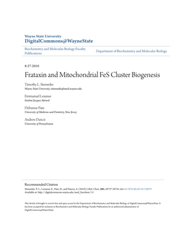 Frataxin and Mitochondrial Fes Cluster Biogenesis Timothy L