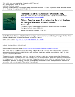 Winter Feeding As an Overwintering Survival Strategy in Young-Of-The-Year Winter Flounder Richard J