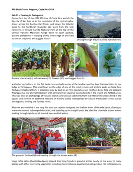 MG Study Travel Program, Costa Rica 2016 Feb 22 – Floating To