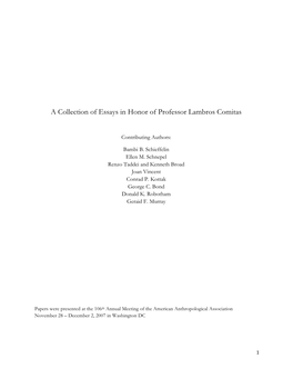 A Collection of Essays in Honor of Professor Lambros Comitas