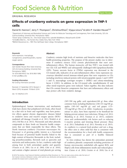 Effects of Cranberry Extracts on Gene Expression in THP‐