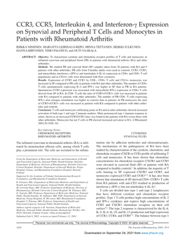 CCR3, CCR5, Interleukin 4, and Interferon-Γ Expression on Synovial