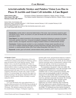 Arterial-Embolic Strokes and Painless Vision Loss Due to Phase II Aortitis and Giant Cell Arteritis: a Case Report