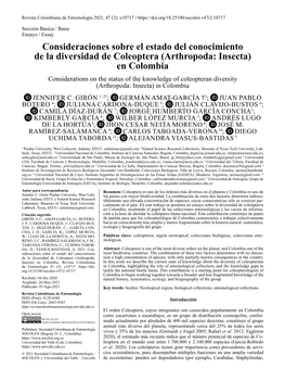 Consideraciones Sobre El Estado Del Conocimiento De La Diversidad De